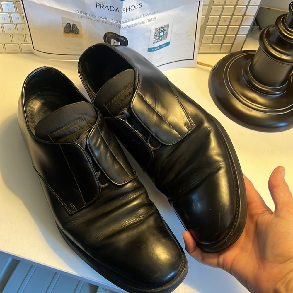 🛑 1 hour sale. Prada, Men’s Black Leather Lace Up Oxfords, Authentic 2776 Size 9 - Picture 9 of 13